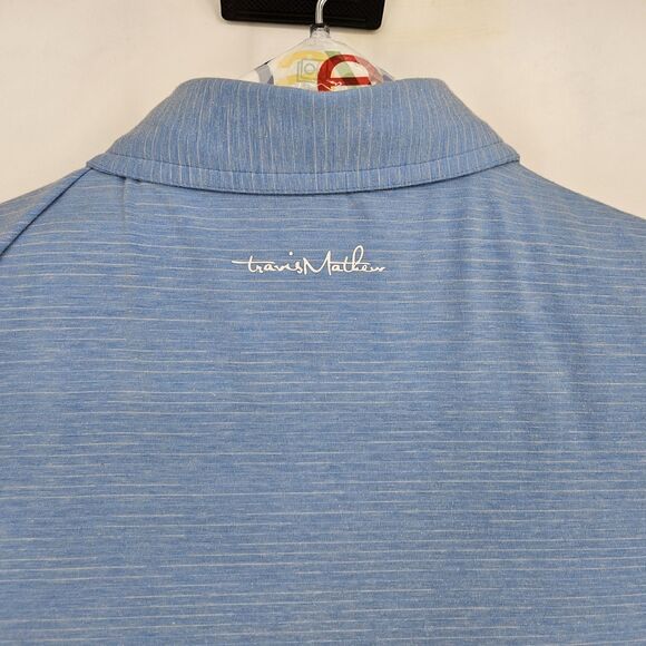 Travis Mathew Shirt Mens Large Polo Light Blue Preppy Casual Golf Striped - Picture 5 of 11